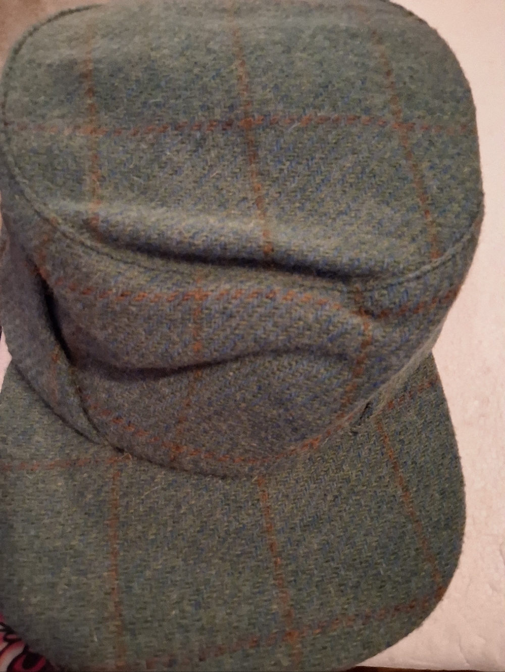 Vintage Wool Newsboy Style Hat, Large, Green, Red Piping, Cap